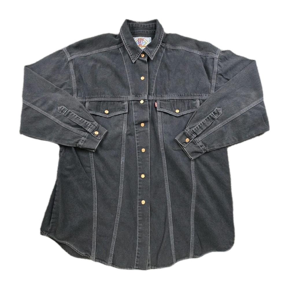 Vintage Levi's Women's Oversized Black Denim‎ Shirt Made in Hong Kong M/L